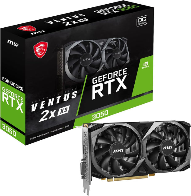 MSI GeForce RTX 3050 VENTUS 2X XS 8G OC Graphics Card - 8GB GDDR6, PCIe 4.0, 1x DP v1.4a, HDMI 2.1 (4K)