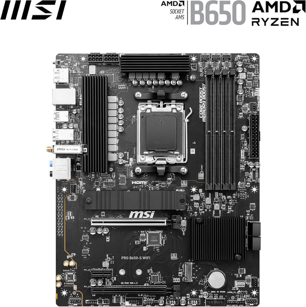 MSI PRO B650-S WIFI Motherboard, ATX - Supports AMD Ryzen 9000/8000/7000 Series, AM5, DDR5, PCIe 4.0 x16, M.2 Gen4, Wi-Fi 6E