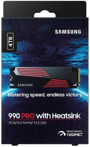 Samsung 990 PRO 4TB NVMe SSD with Heatsink, PCIe 4.0, RGB, 7450/6900 MB/s – Gaming & Editing- MZ-V9P4T0CW Samsung