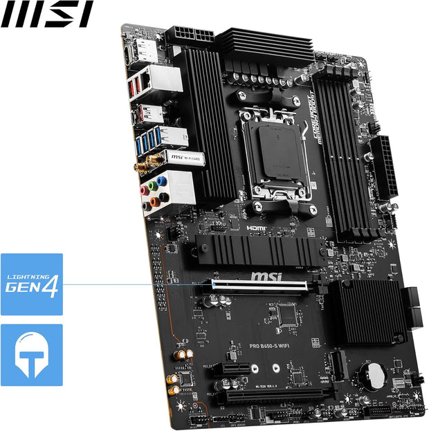 MSI PRO B650-S WIFI Motherboard, ATX - Supports AMD Ryzen 9000/8000/7000 Series, AM5, DDR5, PCIe 4.0 x16, M.2 Gen4, Wi-Fi 6E