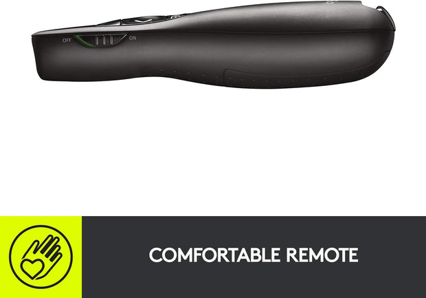 Logitech R400 Wireless Presenter – Red Laser, USB Receiver, 15m Range, 6 Buttons, Slide Control, Black- 910-001356 Logitech