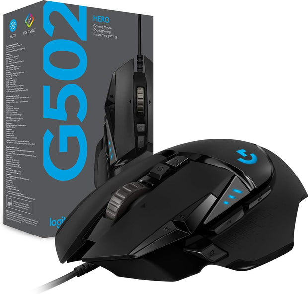 Logitech G502 HERO Wired Gaming Mouse – HERO 25K Sensor, 25,600 DPI, RGB, Adjustable Weights, 11 Programmable Buttons, On-Board Memory – Black - 910-005471