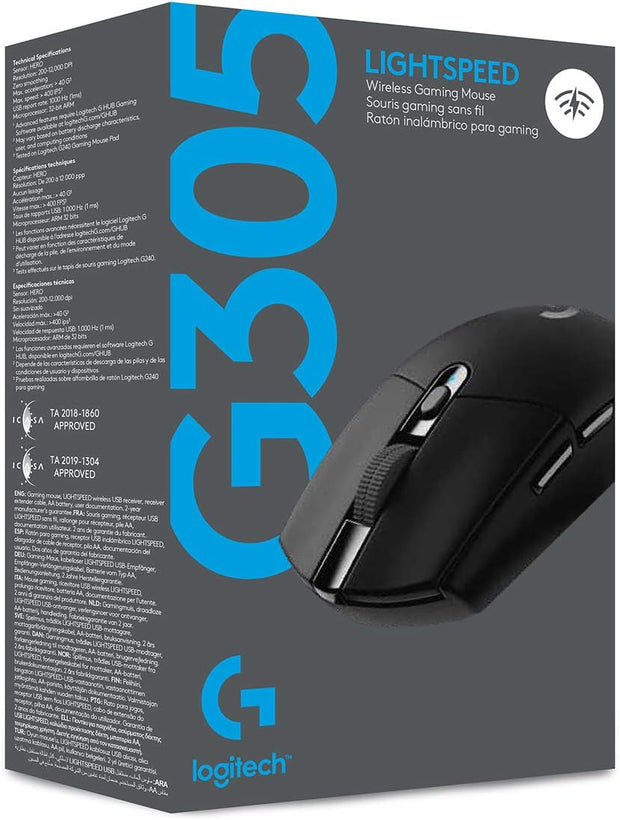 Logitech G305 LIGHTSPEED Wireless Gaming Mouse – HERO 12K Sensor, 12,000 DPI, Lightweight, 6 Programmable Buttons, 250h Battery Life – Black - 910-005283