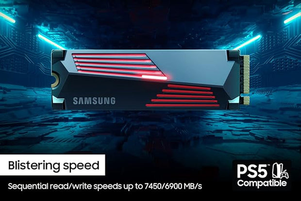 Samsung 990 PRO 1TB NVMe SSD w/ Heatsink, PCIe 4.0, M.2 – Ultra-Fast Storage for PS5 & PC -V9P2T0GW Samsung