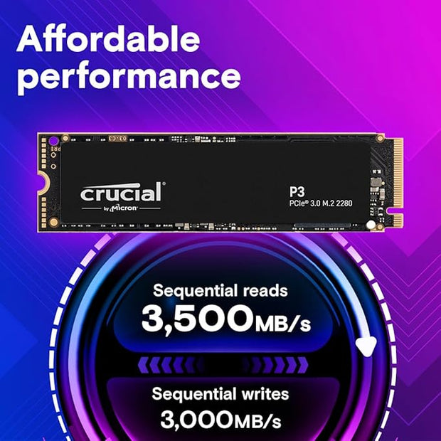Crucial P3 1TB NVMe M.2 SSD – PCIe Gen 3, Up to 3500MB/s, Acronis Edition- CT1000P3SSD801 Crucial