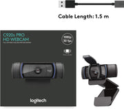 Logitech C920S HD Pro Webcam, 1080p/30fps, Stereo Audio, Light Correction, Privacy Shutter, Works with PC, Mac, Laptop, Tablet, Xbox. - Black- 960-001252