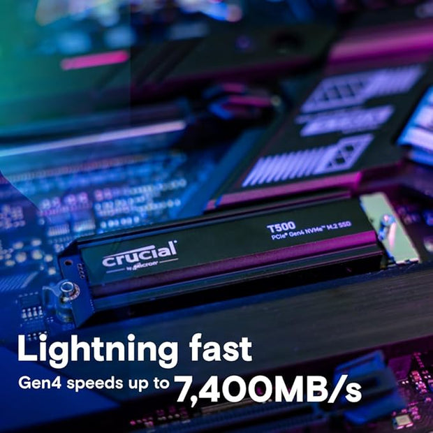 Crucial T500 2TB Gen4 M.2 NVMe SSD with Heatsink – Up to 7400MB/s, PS5 & PC Compatible, TLC NAND- CT2000T500SSD5 Crucial