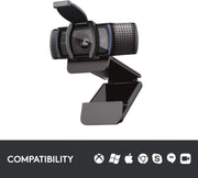 Logitech C920S HD Pro Webcam, 1080p/30fps, Stereo Audio, Light Correction, Privacy Shutter, Works with PC, Mac, Laptop, Tablet, Xbox. - Black- 960-001252