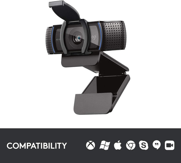 Logitech C920S HD Pro Webcam, 1080p/30fps, Stereo Audio, Light Correction, Privacy Shutter, Works with PC, Mac, Laptop, Tablet, Xbox. - Black- 960-001252