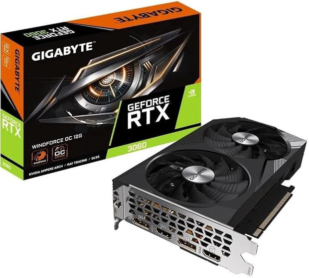 Gigabyte GeForce RTX 3060 WINDFORCE OC V2 – 12GB GDDR6, 192-bit, PCIe 4.0, 1792MHz, 2x DP 1.4, 2x HDMI 2.1, Ampere – GV-N3060WF2OC-12GD| A+ Grade – Excellent Condition, Tested & Verified, Comes with Original Box Gigabyte