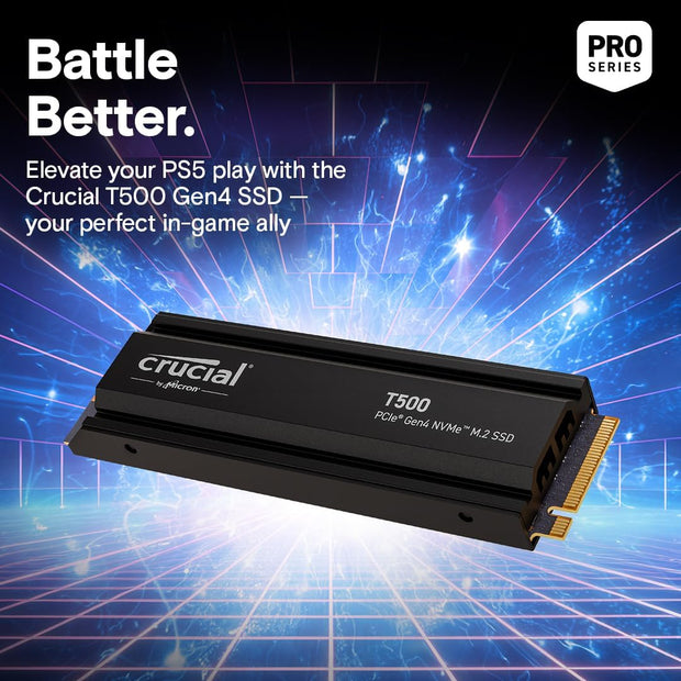 Crucial T500 2TB Gen4 M.2 NVMe SSD with Heatsink – Up to 7400MB/s, PS5 & PC Compatible, TLC NAND- CT2000T500SSD5 Crucial