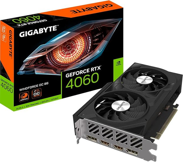 Gigabyte RTX 4060 WINDFORCE OC 8GB GDDR6 Graphics Card – DLSS 3, PCIe 4.0, 2x HDMI, 2x DP- GV-N4060WF2OC-8GD Gigabyte
