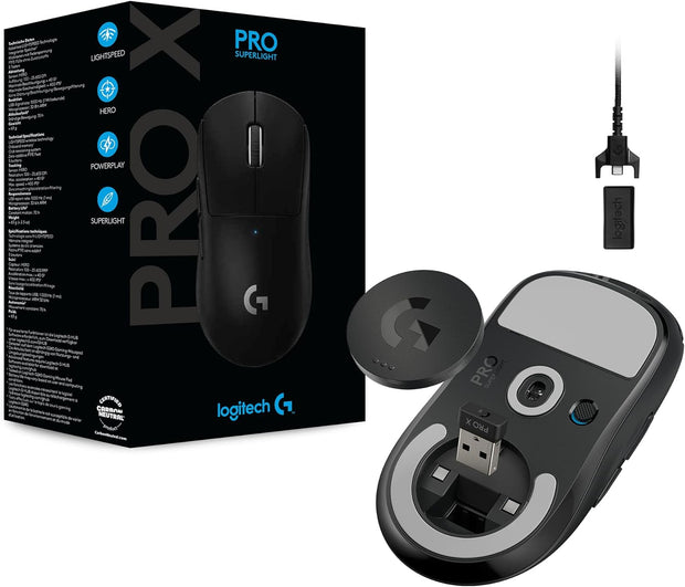 Logitech G PRO SUPERLIGHT Wireless Gaming Mouse – Ultra-Lightweight 63g, HERO 25K Sensor, 25,600 DPI, 5 Programmable Buttons, Long Battery Life – Black - 910-005881