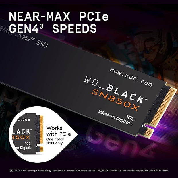 WD_BLACK SN850X 1TB SSD, M.2 2280 PCIe Gen4 NVMe, 7300 MB/s Read, 6300 MB/s Write, High Performance - WDS100T2X0E
