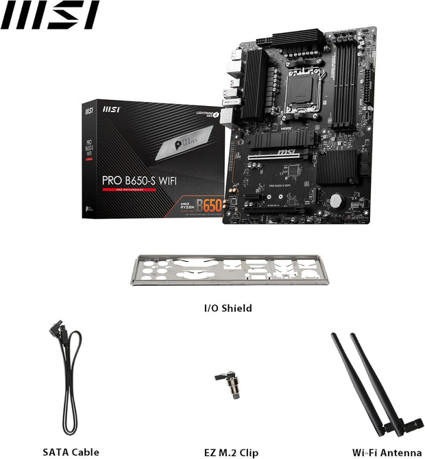 MSI PRO B650-S WIFI Motherboard, ATX - Supports AMD Ryzen 9000/8000/7000 Series, AM5, DDR5, PCIe 4.0 x16, M.2 Gen4, Wi-Fi 6E