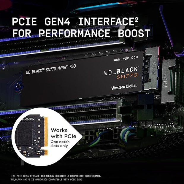 WD_BLACK SN770 2TB PCIe Gen4 NVMe SSD, 5150 MB/s Read Speed - WDS200T3X0E