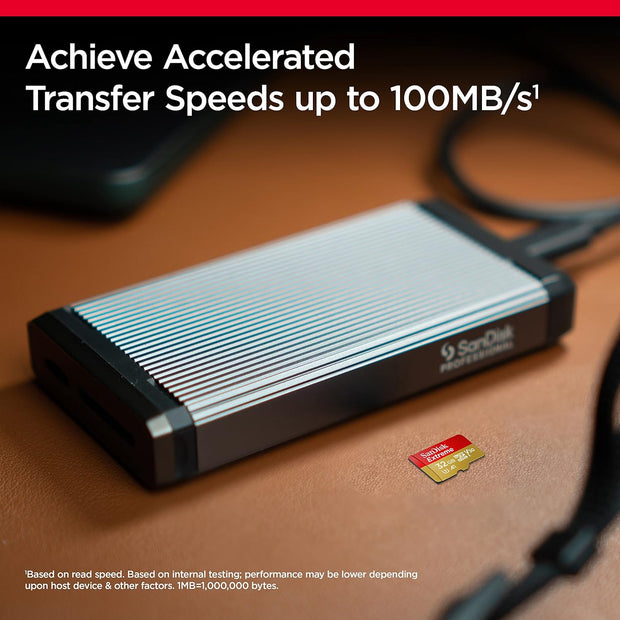SanDisk Extreme 32GB microSDHC + SD Adapter – Up to 100MB/s, A1, U3, V30, Rescue Pro, Red/Gold- SDSQXAF-032G-GN6MA SanDisk