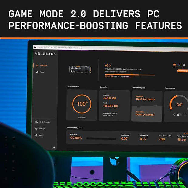 WD_BLACK SN850X 1TB SSD, M.2 2280 PCIe Gen4 NVMe, 7300 MB/s Read, 6300 MB/s Write, High Performance - WDS100T2X0E