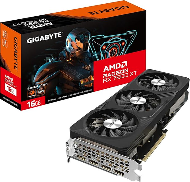 Gigabyte Radeon RX 7600 XT GAMING OC 16GB – 2810MHz, GDDR6 18000MHz, PCIe 4.0, 2x DP 1.4, 2x HDMI 2.1a, RDNA, RGB Fusion – GV-R76XTGAMING OC-16GD | A+ Grade – Excellent Condition, Tested & Verified, Comes with Original Box Gigabyte