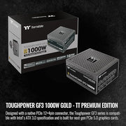 Thermaltake Toughpower GF3 1000W PSU, ATX 3.0, PCIe 5.0, 80+ Gold, 12VHPWR Connectors for RTX 40 Series - PS-TPD-1000FNFAGU-4