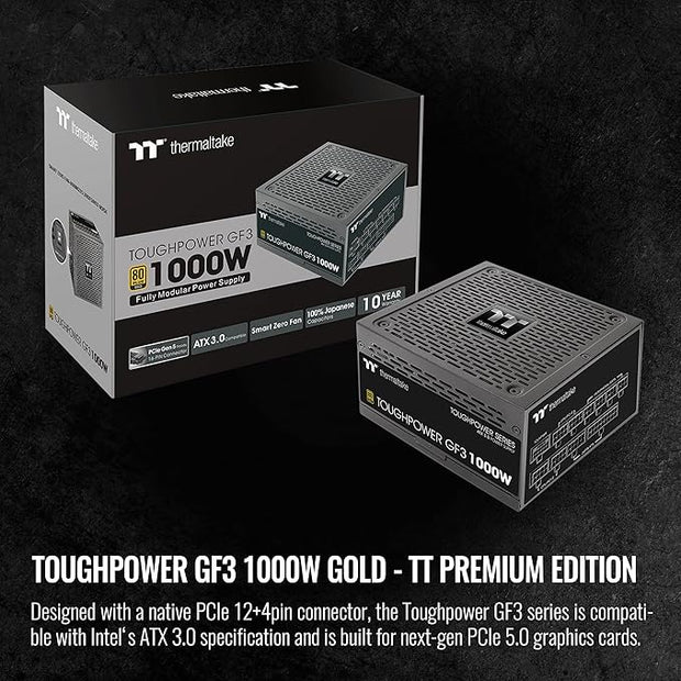 Thermaltake Toughpower GF3 1000W PSU, ATX 3.0, PCIe 5.0, 80+ Gold, 12VHPWR Connectors for RTX 40 Series - PS-TPD-1000FNFAGU-4