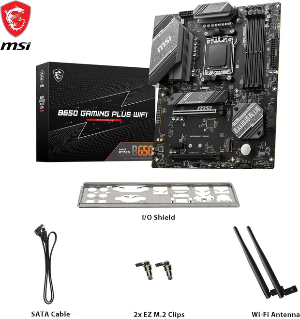 MSI B650 GAMING PLUS WIFI Motherboard, ATX - Supports AMD Ryzen 9000/8000/7000 Series, AM5, DDR5, PCIe 4.0 x16, M.2 Gen4, Wi-Fi 6E